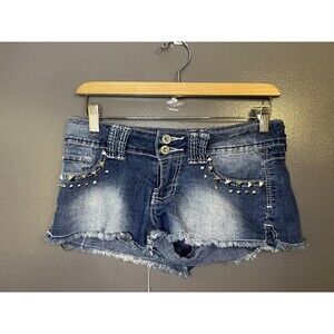 Angels Denim Shorts Juniors 5 Blue Studded Cutoff Frayed Hem Casual Stretch